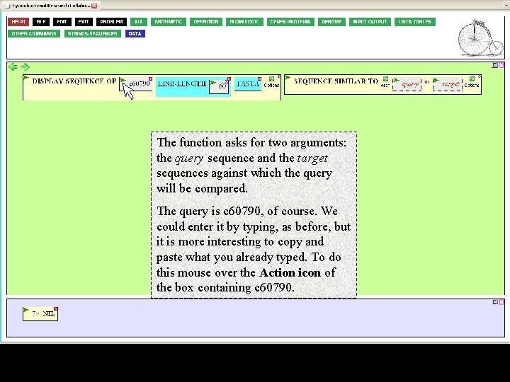 The function asks for two arguments: the query sequence and the target sequences against