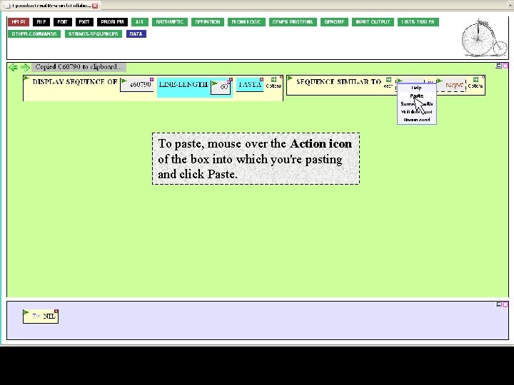 To paste, mouse over the Action icon of the box into which you're pasting To paste, mouse over the Action icon of the box into which you're pasting