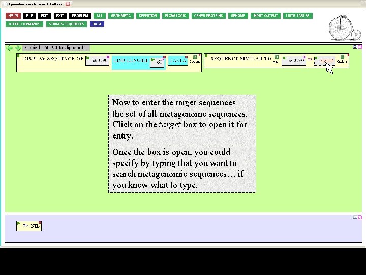 Now to enter the target sequences – the set of all metagenome sequences. Click