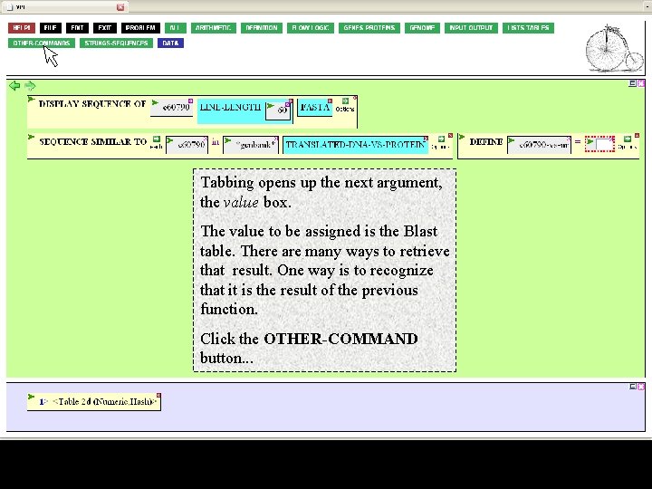 Tabbing opens up the next argument, the value box. The value to be assigned