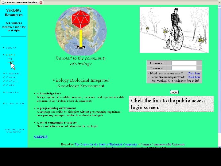 Click the link to the public access login screen. Click the link to the public access login screen.