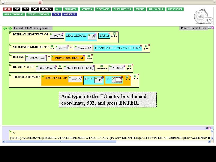 And type into the TO entry box the end coordinate, 503, and press ENTER. And type into the TO entry box the end coordinate, 503, and press ENTER.