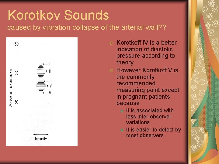 Korotkov Sounds caused by vibration collapse of the arterial wall? ? Korotkoff IV is