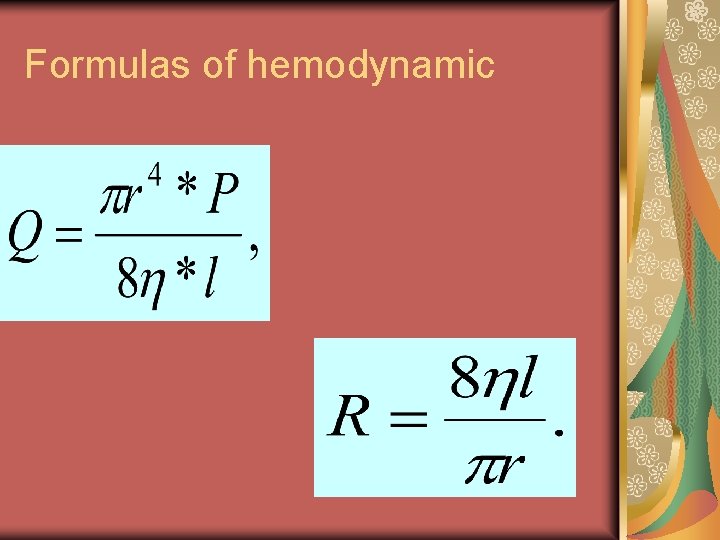 Formulas of hemodynamic 