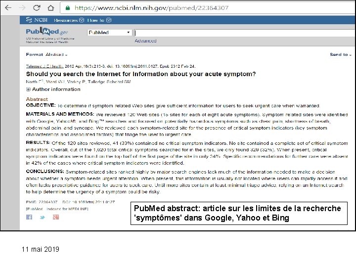 Pub. Med abstract: article sur les limites de la recherche 'symptômes' dans Google, Yahoo