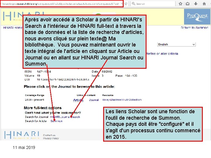 Après avoir accédé à Scholar à partir de HINARI's Search à l'intérieur de HINARI