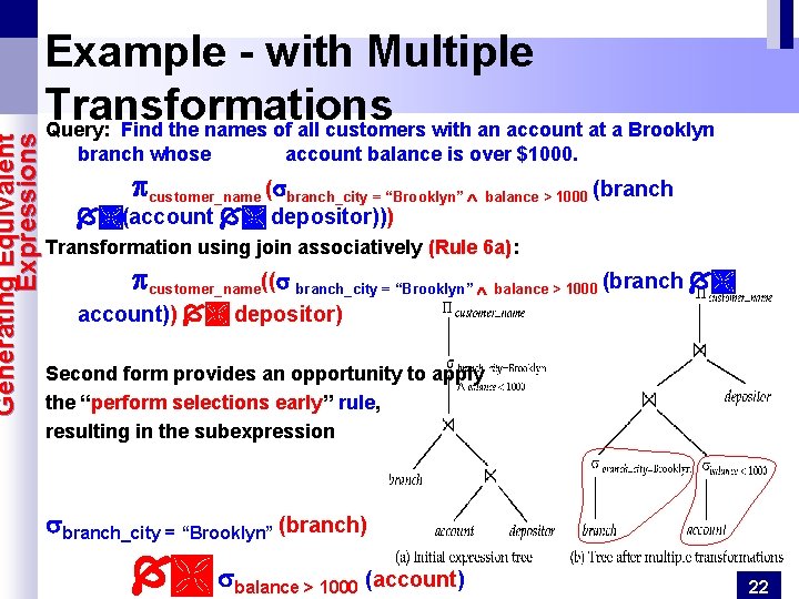 Generating Equivalent Expressions Example - with Multiple Transformations Query: Find the names of all