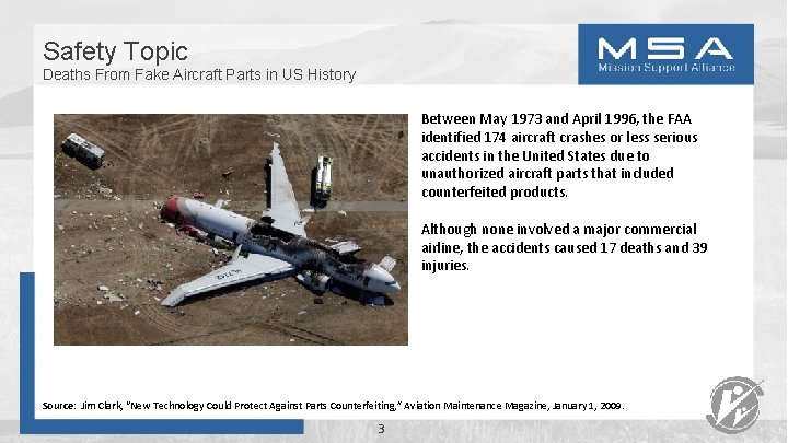 Safety Topic Deaths From Fake Aircraft Parts in US History Between May 1973 and