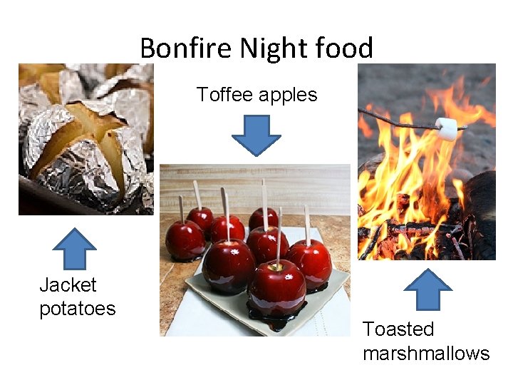 Bonfire Night food Toffee apples Jacket potatoes Toasted marshmallows 