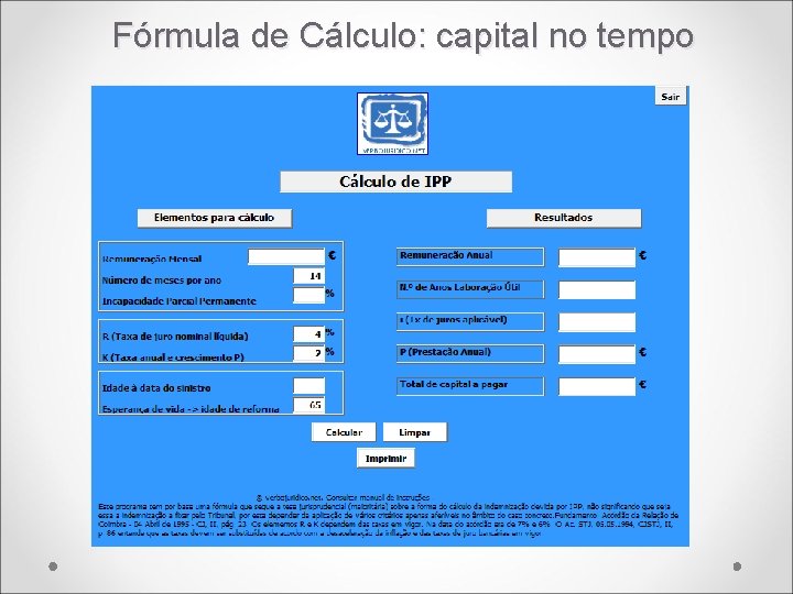 Fórmula de Cálculo: capital no tempo 