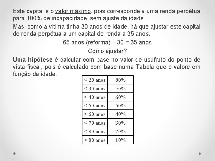 Este capital é o valor máximo, pois corresponde a uma renda perpétua para 100%