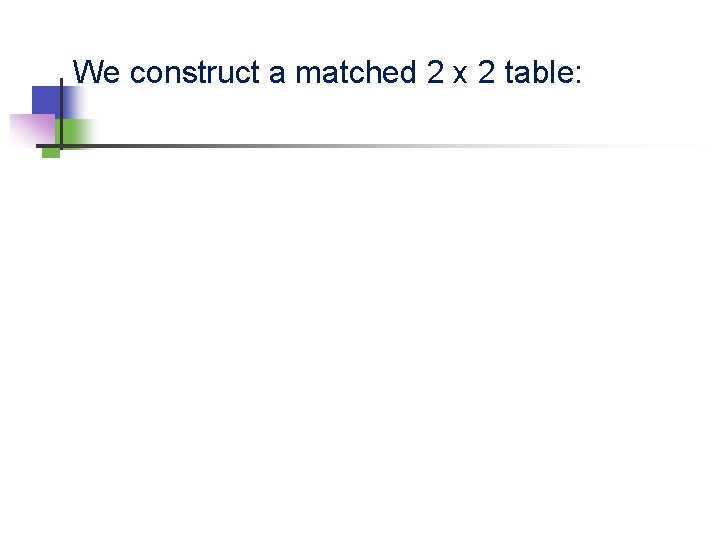 We construct a matched 2 x 2 table: 