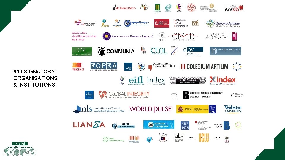 600 SIGNATORY ORGANISATIONS & INSTITUTIONS Sustainable Development 600 SIGNATORY ORGANISATIONS & INSTITUTIONS Sustainable Development
