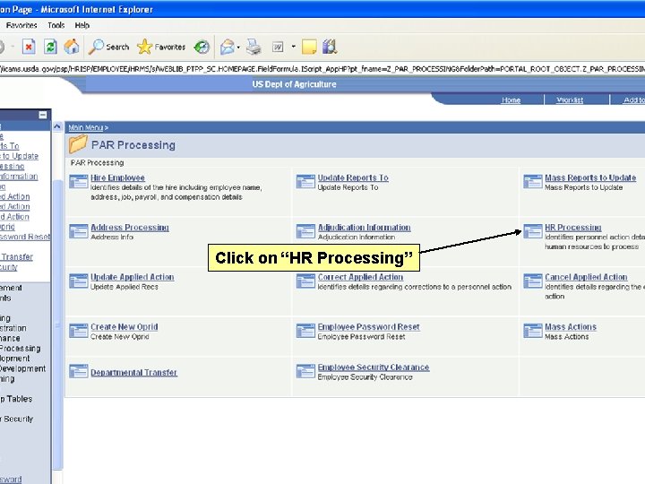 Click on “HR Processing” 