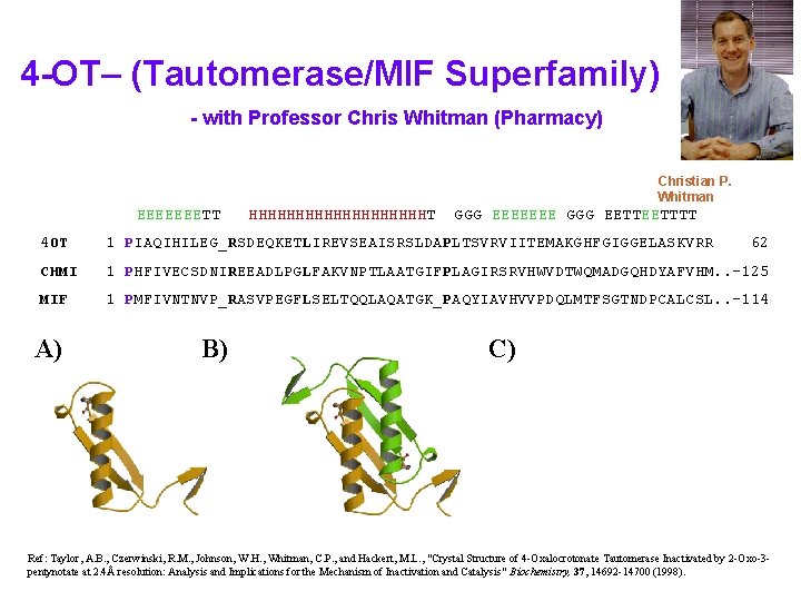 4 -OT– (Tautomerase/MIF Superfamily) - with Professor Chris Whitman (Pharmacy) Christian P. Whitman EEEEEEETT