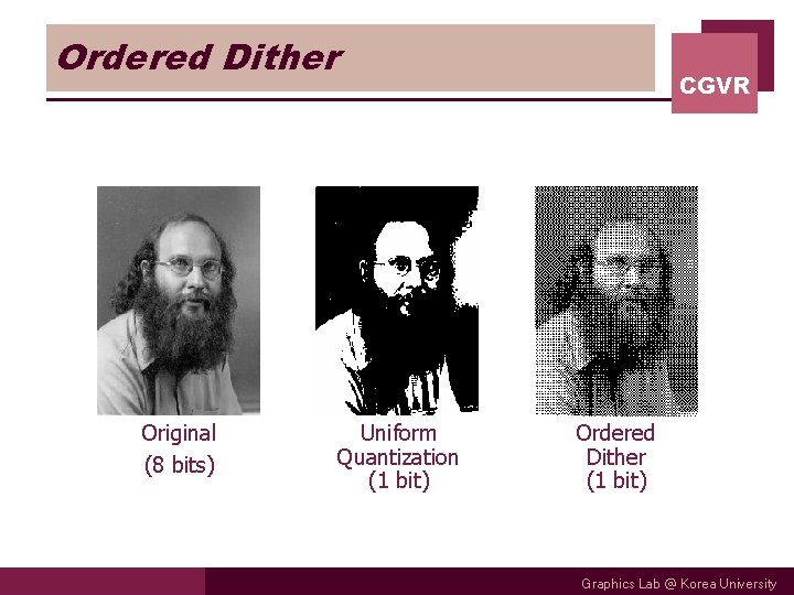 Ordered Dither Original (8 bits) Uniform Quantization (1 bit) CGVR Ordered Dither (1 bit)