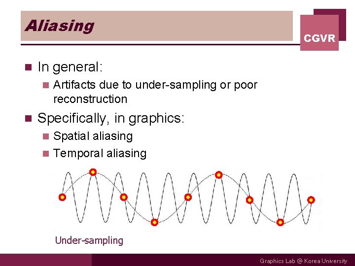 Aliasing n In general: n n CGVR Artifacts due to under-sampling or poor reconstruction