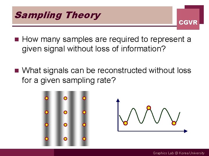 Sampling Theory CGVR n How many samples are required to represent a given signal