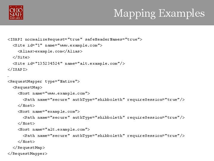 Mapping Examples <ISAPI normalize. Request="true" safe. Header. Names="true"> <Site id="1" name="www. example. com"> <Alias>example.