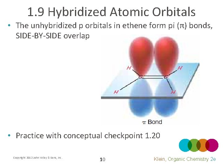 1. 9 Hybridized Atomic Orbitals • The unhybridized p orbitals in ethene form pi