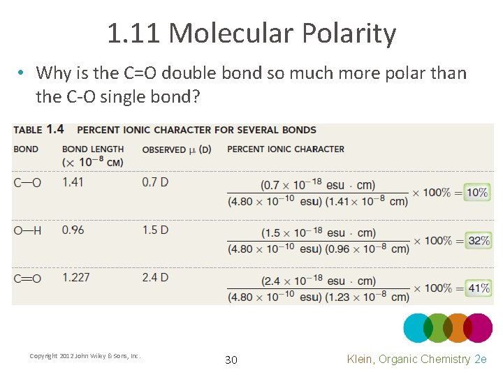 1. 11 Molecular Polarity • Why is the C=O double bond so much more