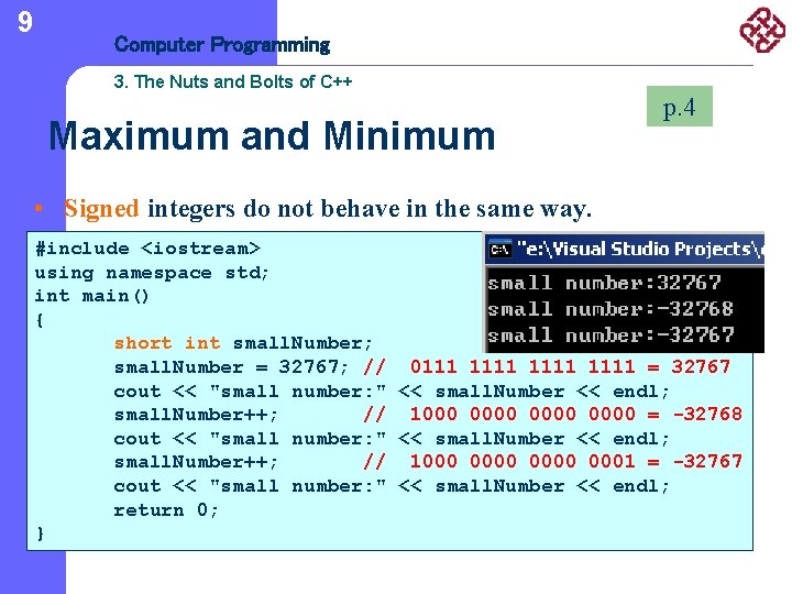 9 Computer Programming 3. The Nuts and Bolts of C++ Maximum and Minimum p.