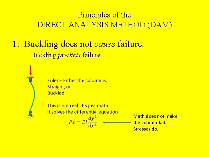 Principles of the DIRECT ANALYSIS METHOD (DAM) 1. Buckling does not cause failure. Buckling