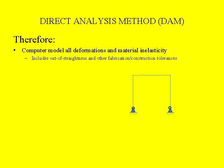 DIRECT ANALYSIS METHOD (DAM) Therefore: • Computer model all deformations and material inelasticity –