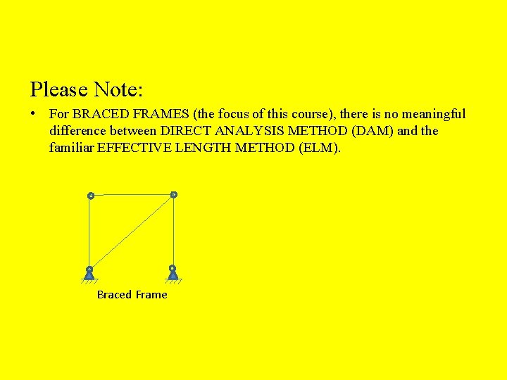 DIRECT ANALYSIS METHOD (DAM) Please Note: • For BRACED FRAMES (the focus of this