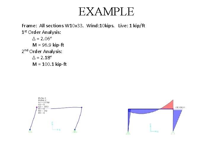EXAMPLE Frame: All sections W 10 x 33. Wind: 10 kips. Live: 1 kip/ft