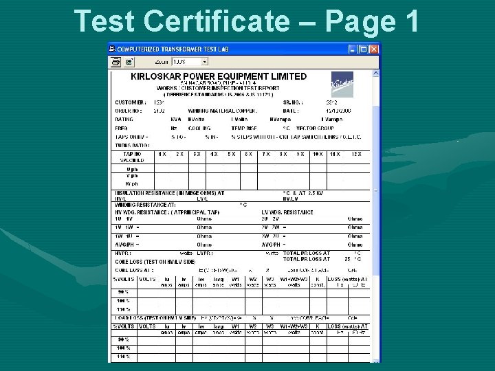 Test Certificate – Page 1 