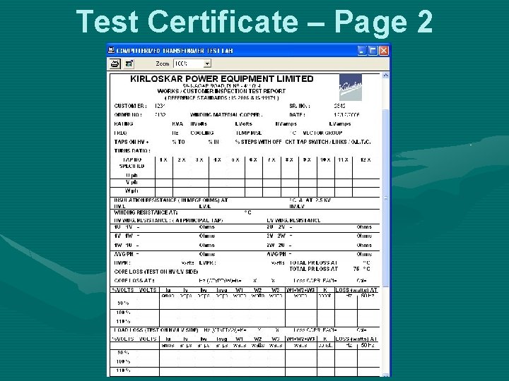 Test Certificate – Page 2 