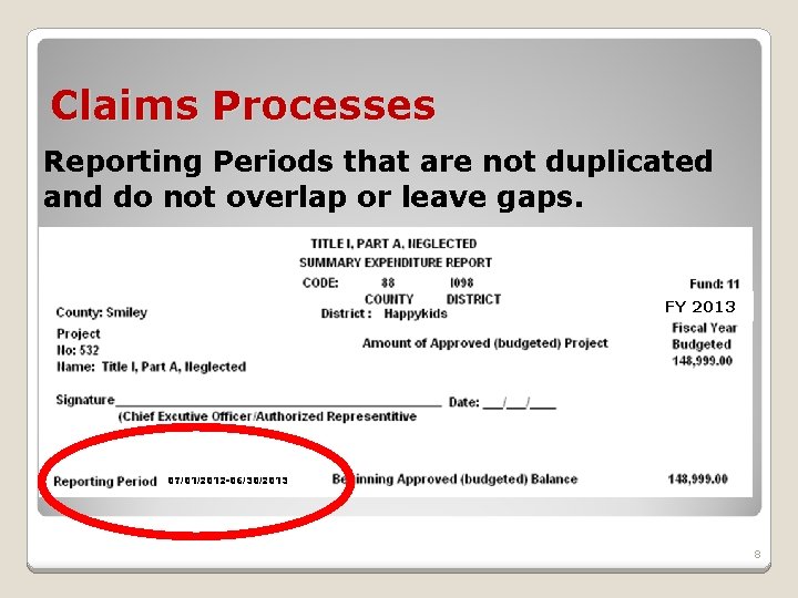 Claims Processes Reporting Periods that are not duplicated and do not overlap or leave