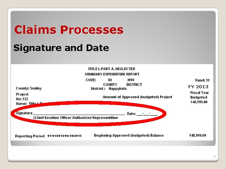 Claims Processes Signature and Date FY 2013 07/01/2012 -06/30/2013 9 