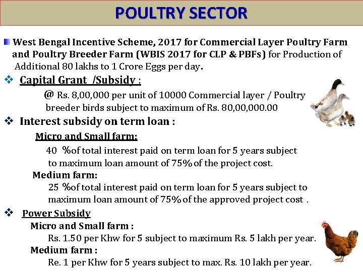 POULTRY SECTOR West Bengal Incentive Scheme, 2017 for Commercial Layer Poultry Farm and Poultry