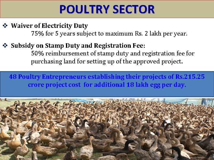 POULTRY SECTOR v Waiver of Electricity Duty 75% for 5 years subject to maximum