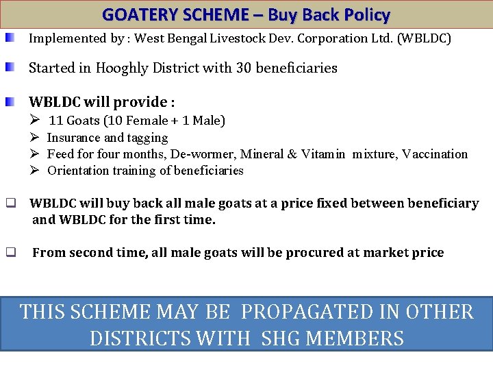 GOATERY SCHEME – Buy Back Policy Implemented by : West Bengal Livestock Dev. Corporation