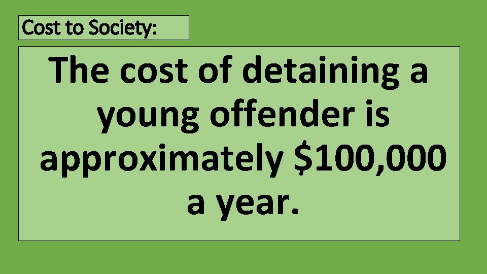 Cost to Society: The cost of detaining a young offender is approximately $100, 000