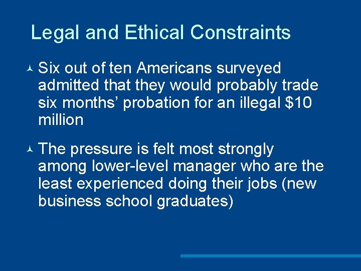 Legal and Ethical Constraints © Six out of ten Americans surveyed admitted that they
