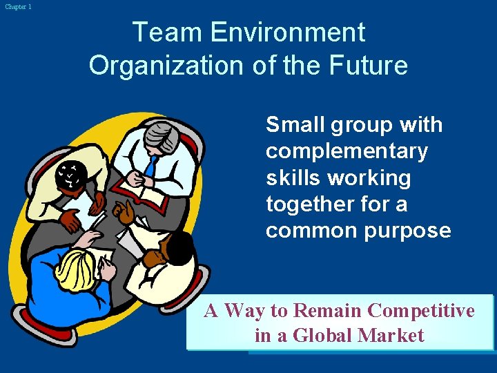 Chapter 1 Team Environment Organization of the Future Small group with complementary skills working