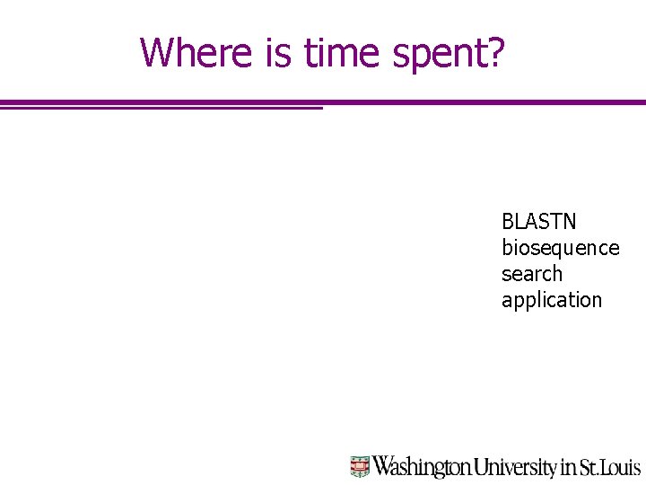 Where is time spent? BLASTN biosequence search application 