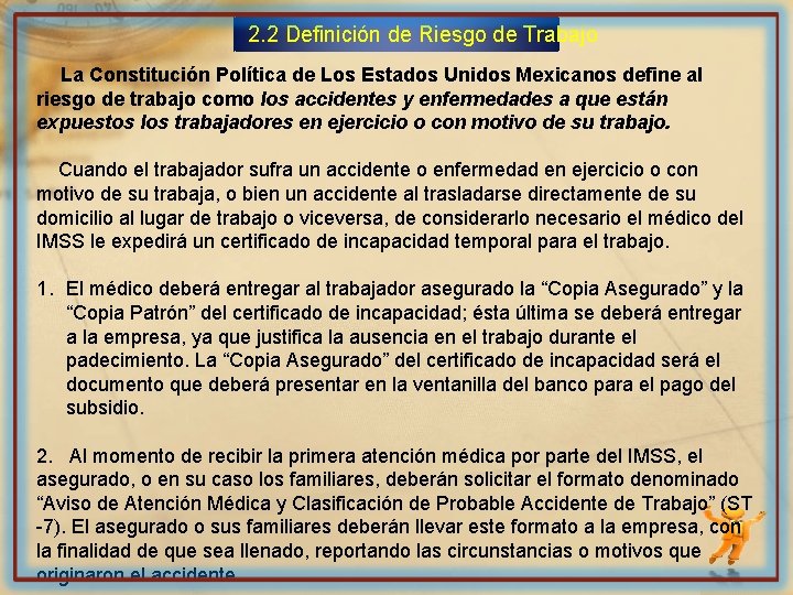2. 2 Definición de Riesgo de Trabajo La Constitución Política de Los Estados Unidos