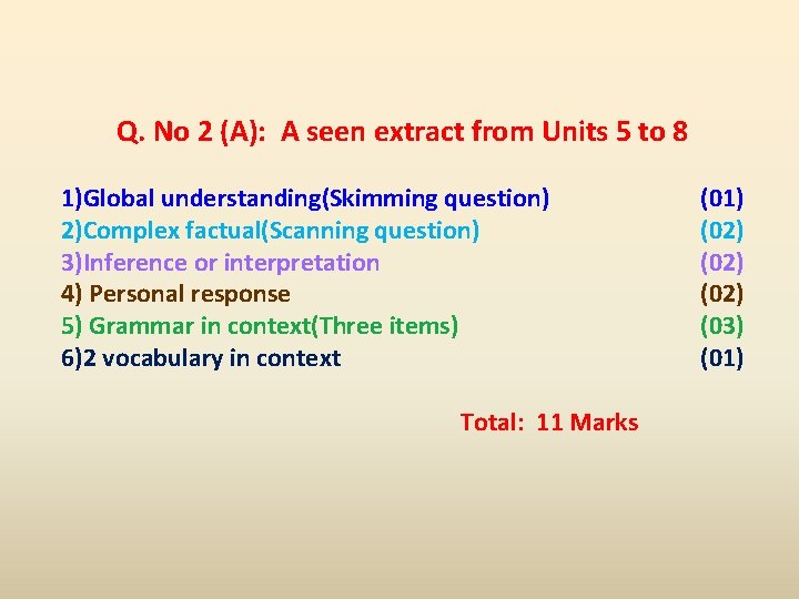 Q. No 2 (A): A seen extract from Units 5 to 8 1)Global understanding(Skimming