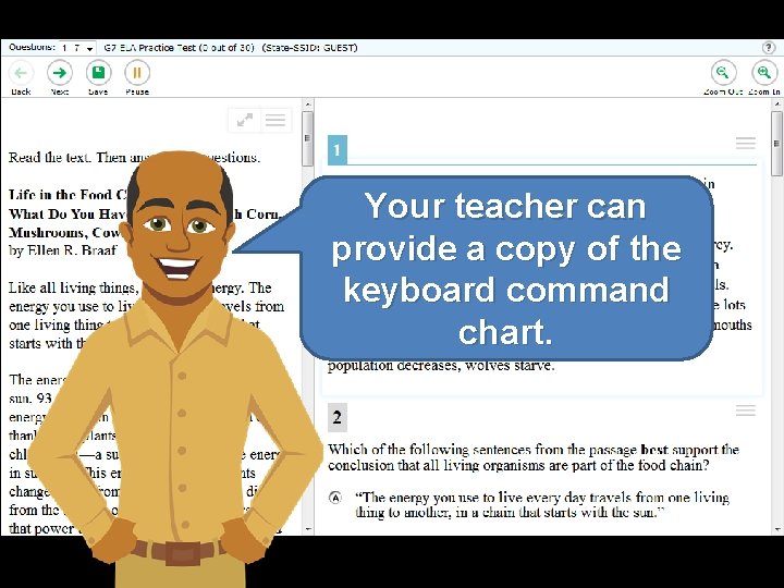Your teacher can provide a copy of the keyboard command chart. 