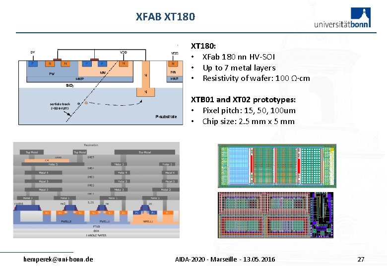 XFAB XT 180: • XFab 180 nn HV-SOI • Up to 7 metal layers