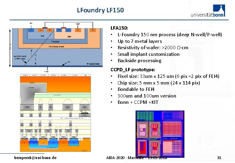 LFoundry LF 150 LFA 150: • L-Foundry 150 nm process (deep N-well/P-well) • Up