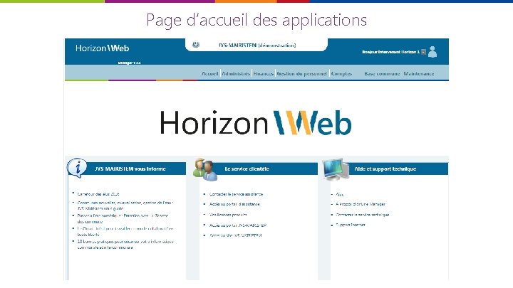 Page d’accueil des applications 
