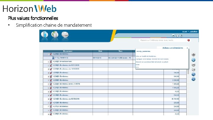 Plus values fonctionnelles • Simplification chaine de mandatement 