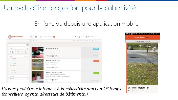 Un back office de gestion pour la collectivité En ligne ou depuis une application