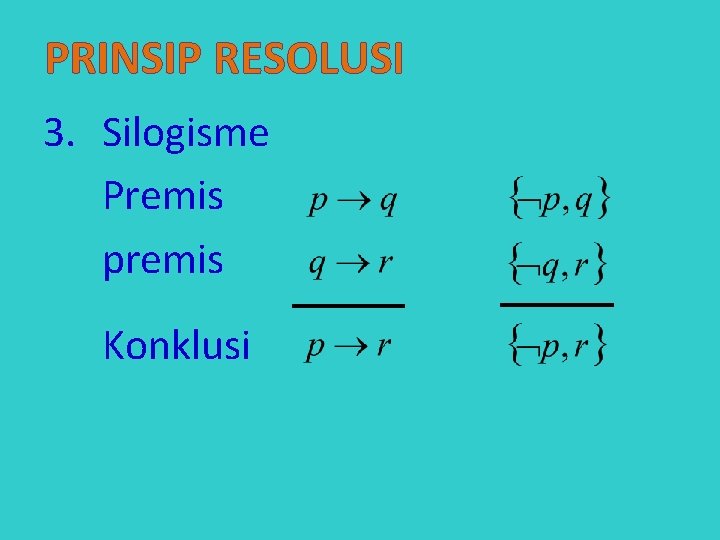 PRINSIP RESOLUSI 3. Silogisme Premis premis Konklusi 